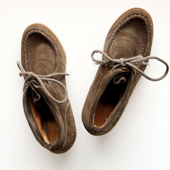 Lucky Brand Ysabel Military Green Lace-up Moc Toe Wedge Heel Ankle Boots Booties - Picture 12 of 16